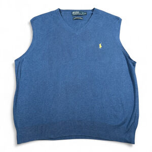 Vintage Polo Ralph Lauren Sweater Vest Adult LARGE Blue Pima Cotton Pony 90s